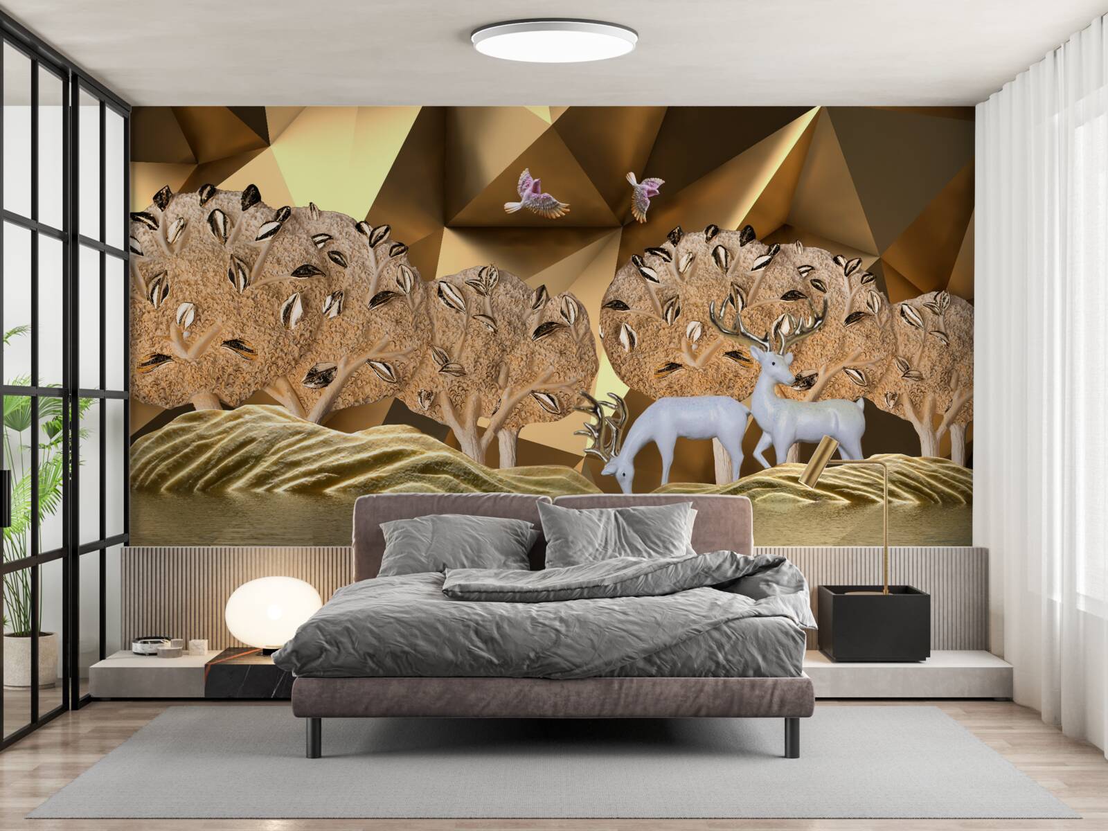 Fotobehang paarden bij een waterbron in het bos