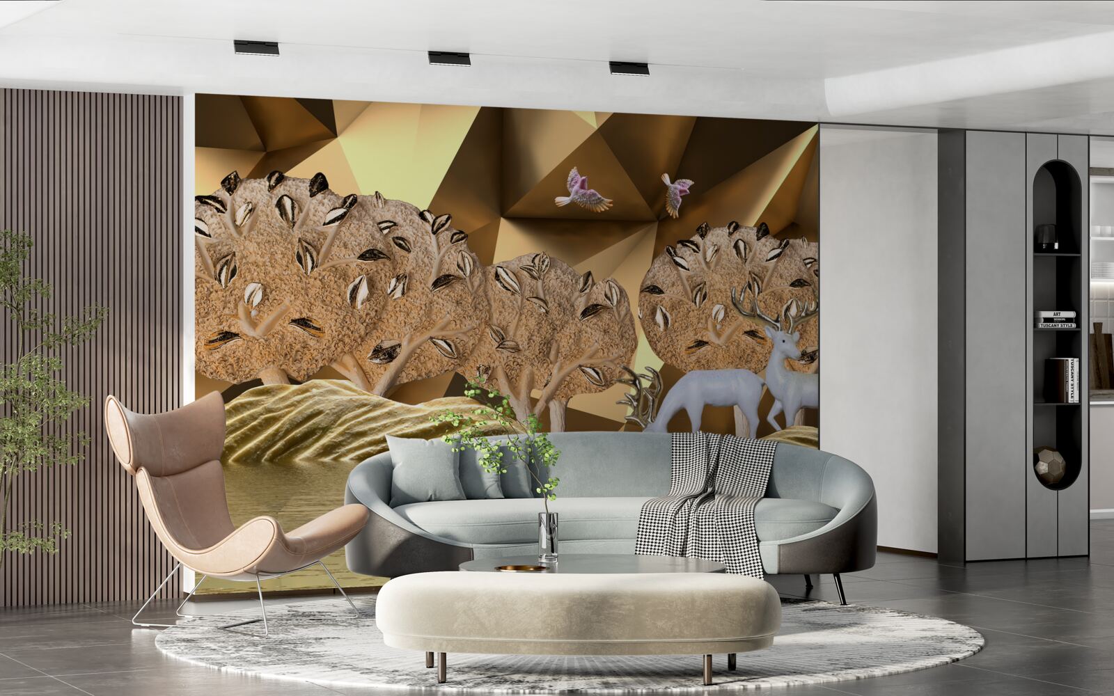 Fotobehang paarden bij een waterbron in het bos