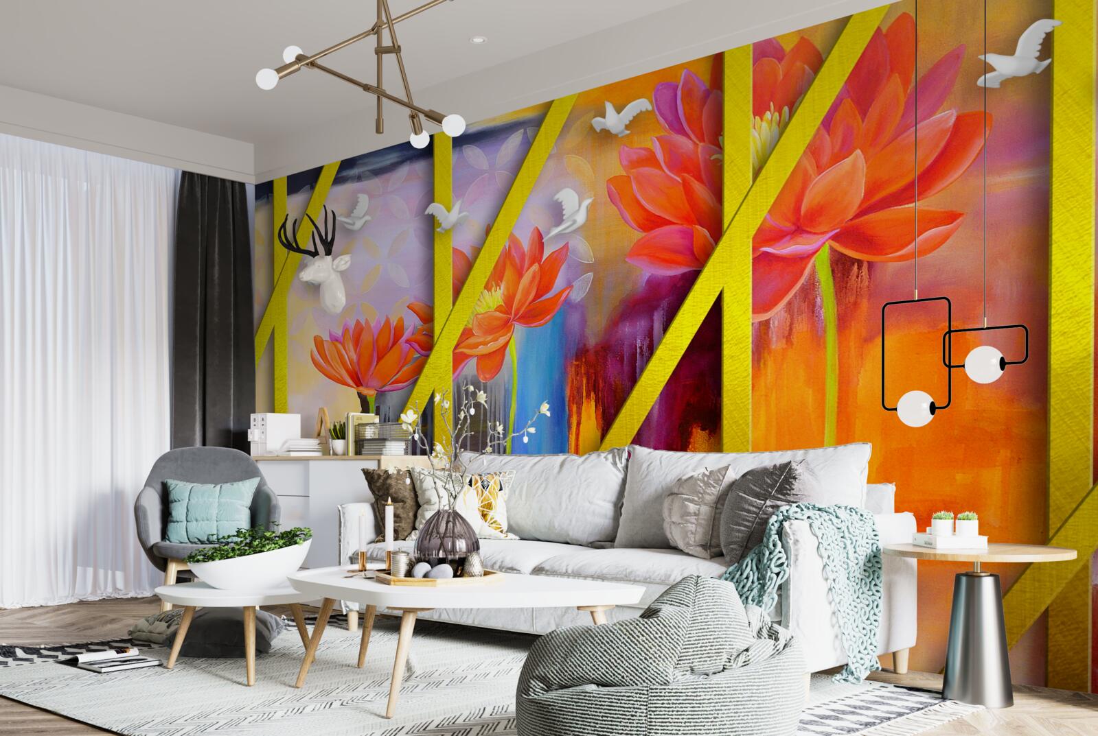 Fotobehang vuurgekleurde abstractie