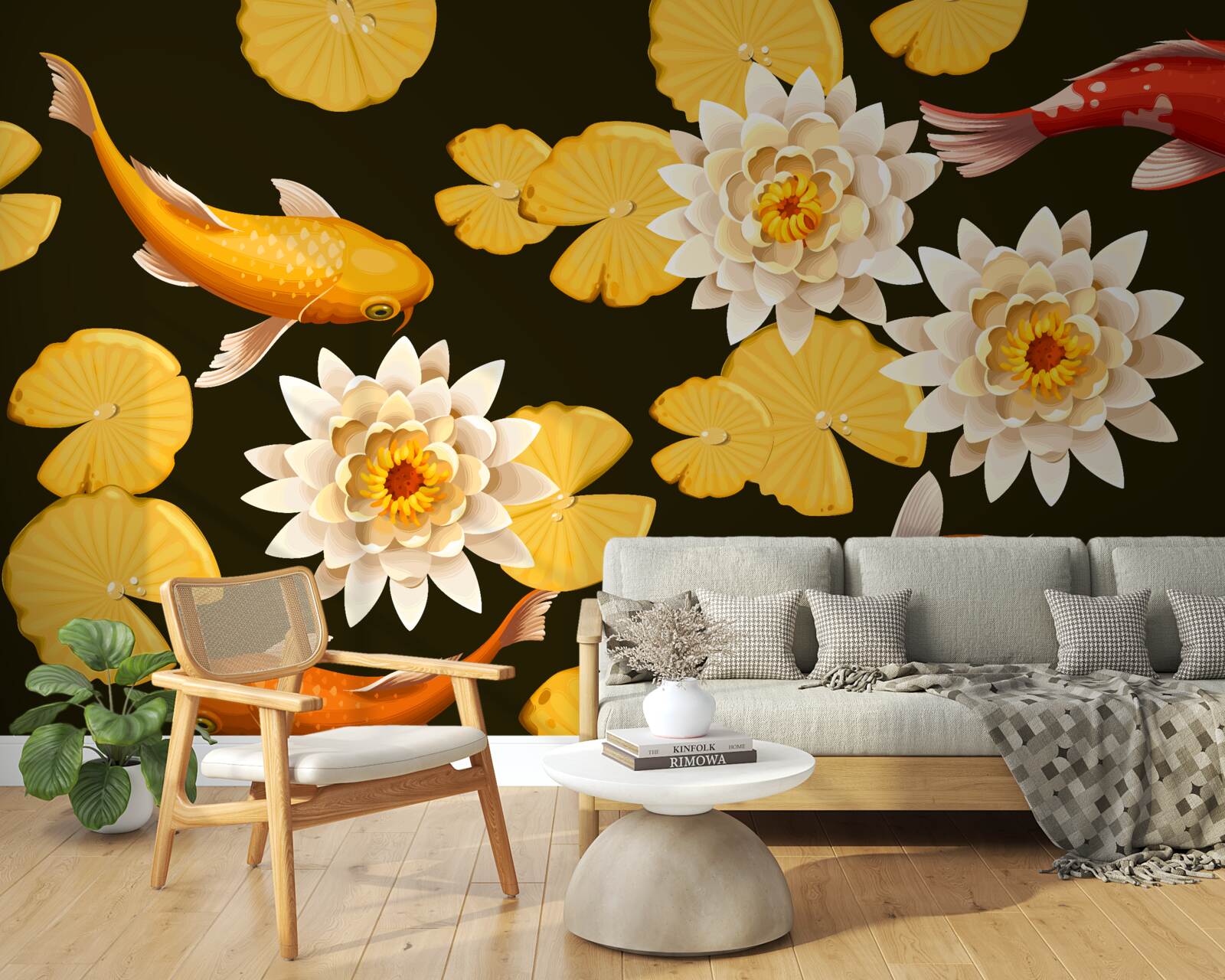 Fotobehang herfstmeer is versierd met bloeiende lotus