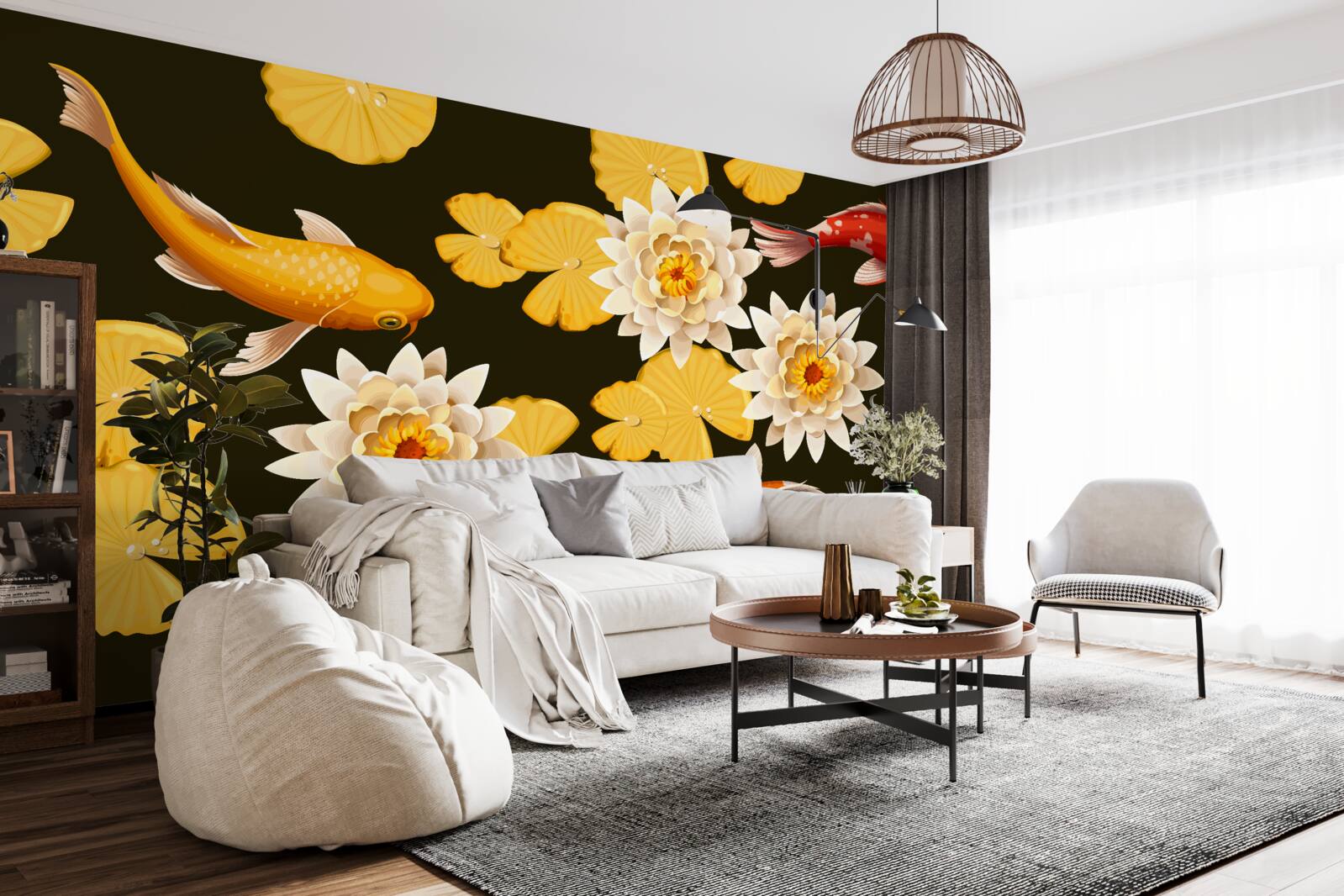 Fotobehang herfstmeer is versierd met bloeiende lotus