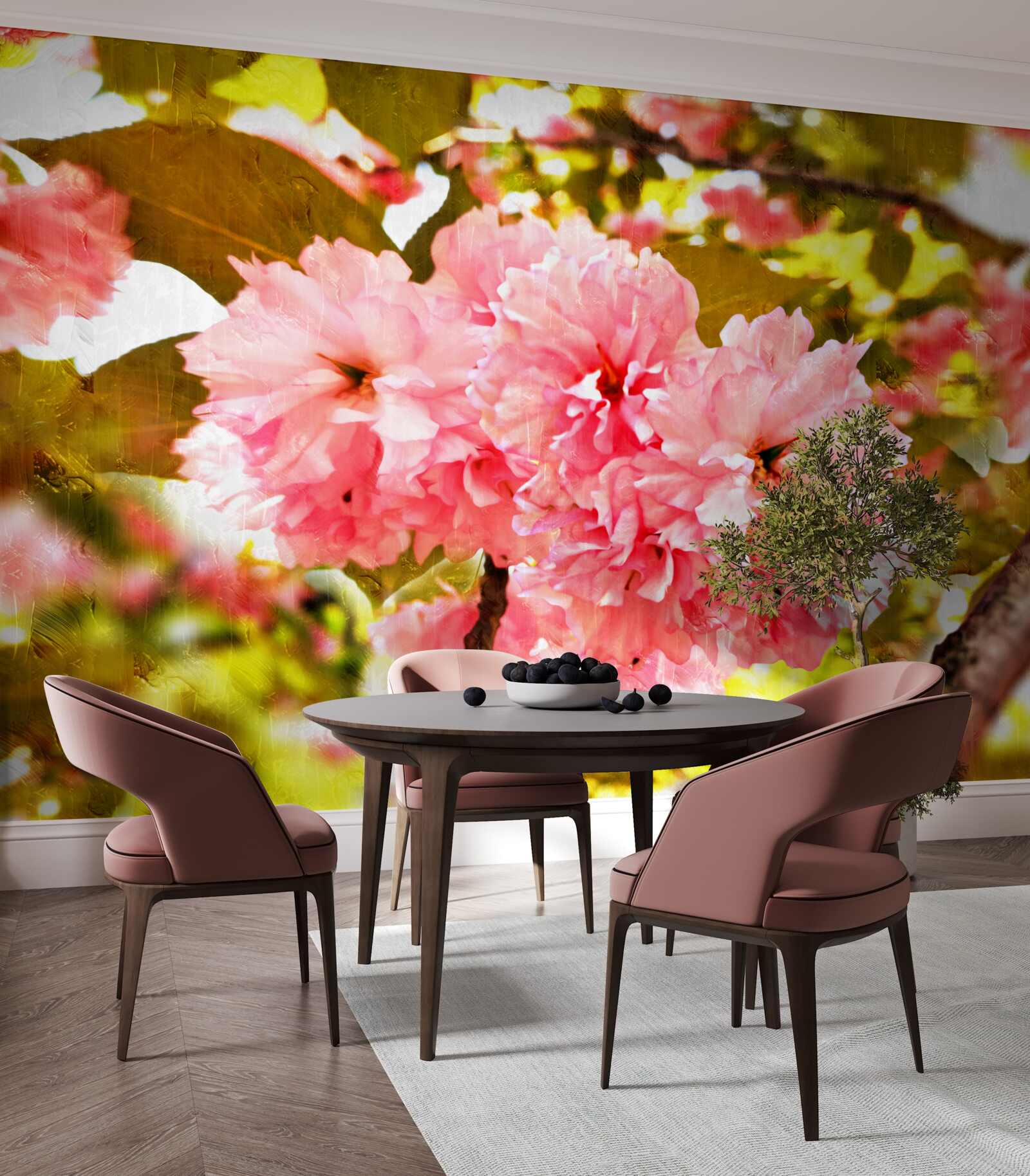 Fotobehang kanzan sakura in volle bloei