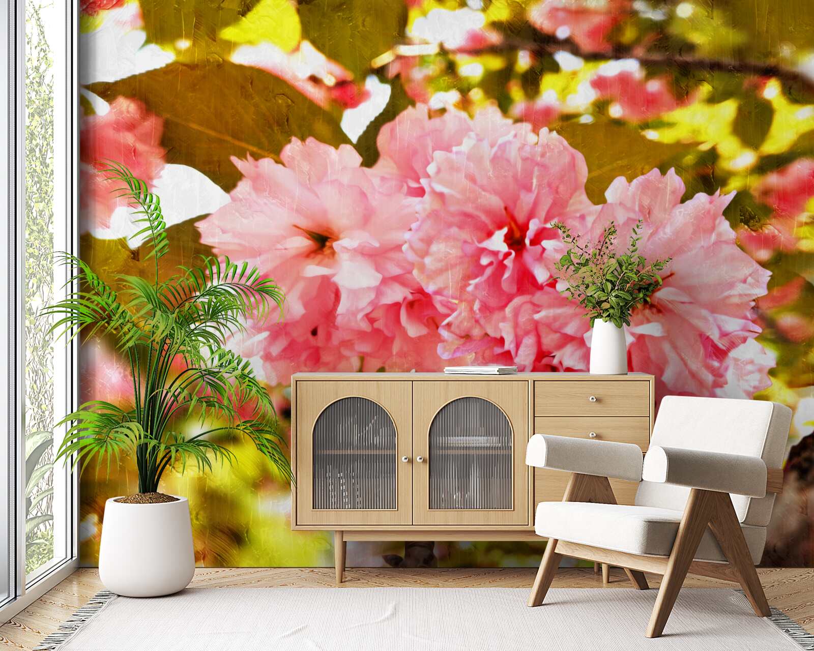 Fotobehang kanzan sakura in volle bloei