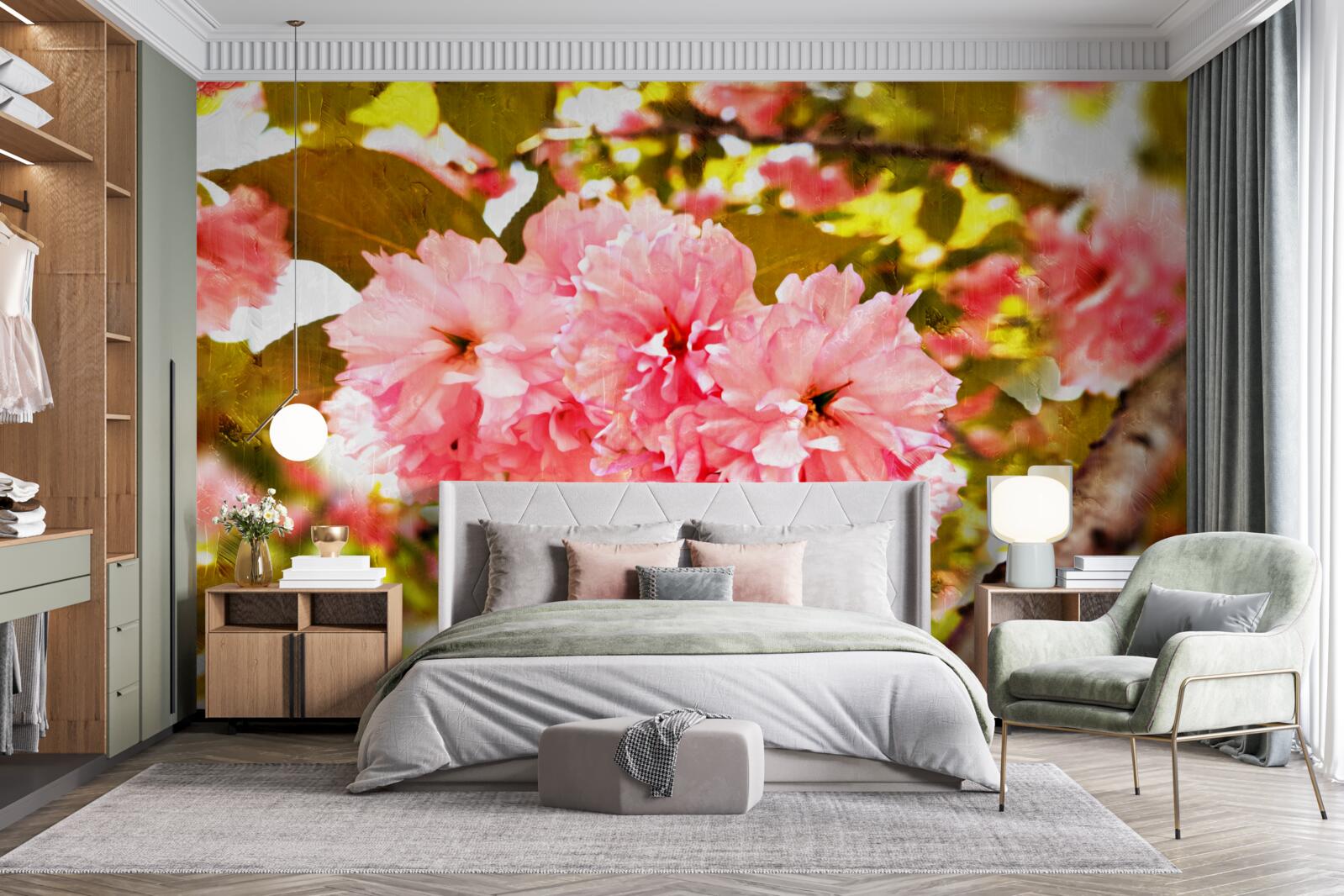 Fotobehang kanzan sakura in volle bloei