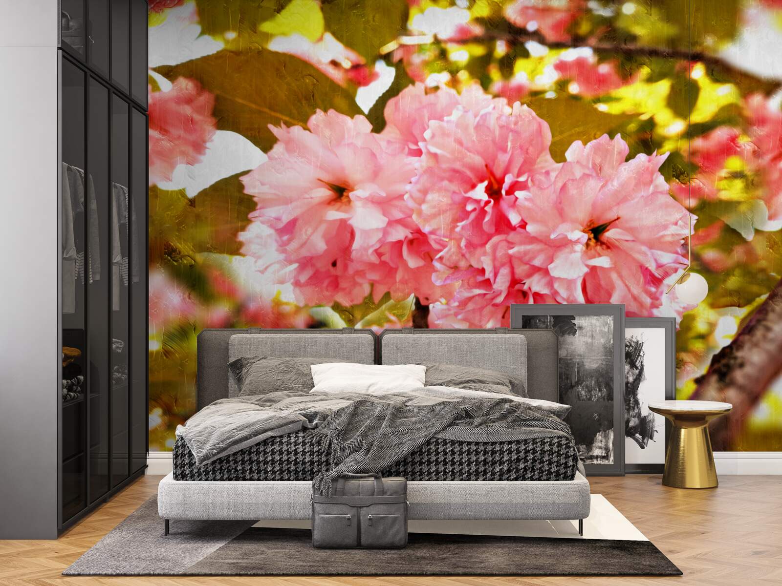 Fotobehang kanzan sakura in volle bloei