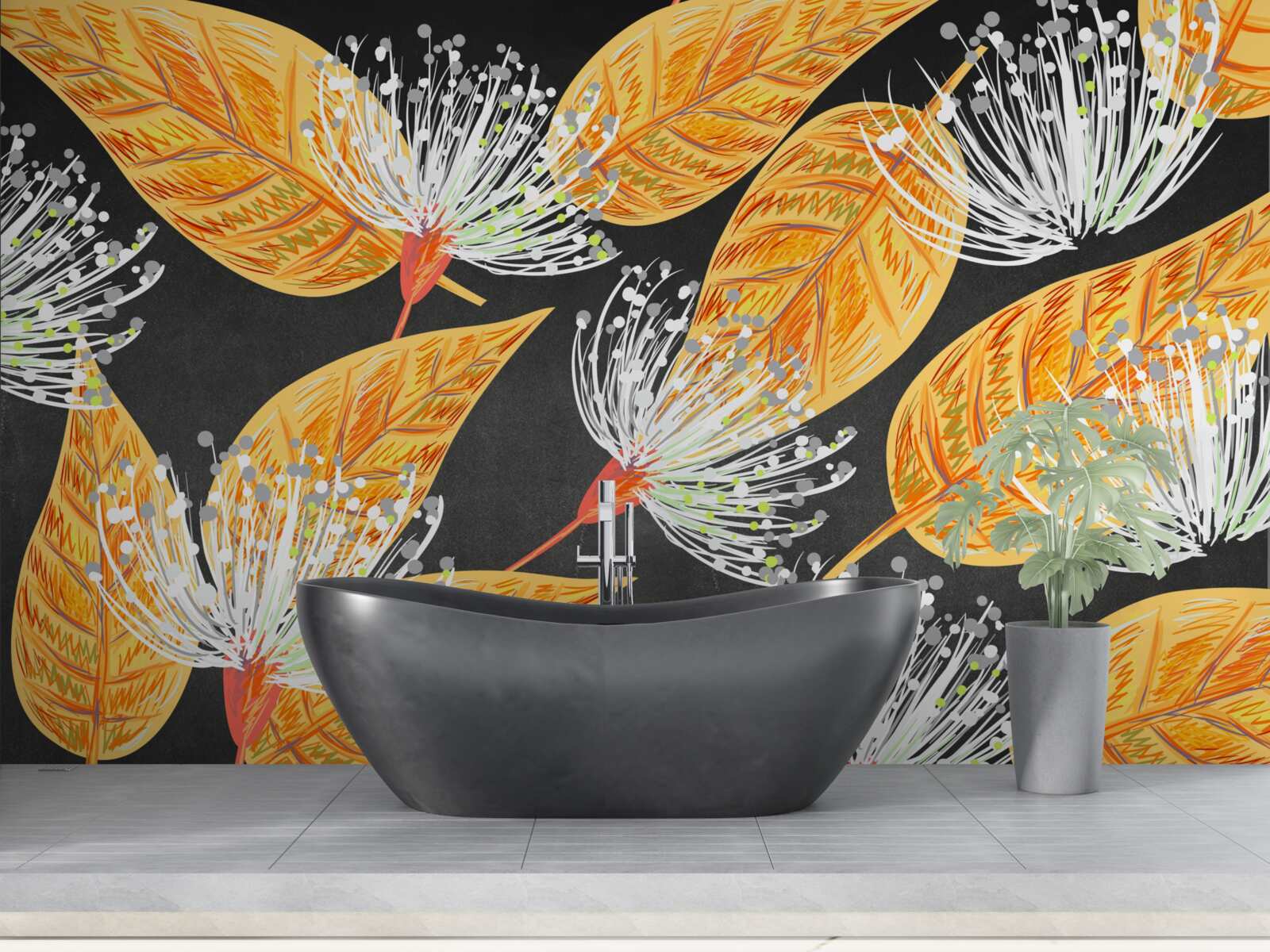 Fotobehang herfstbladeren met paardenbloemen