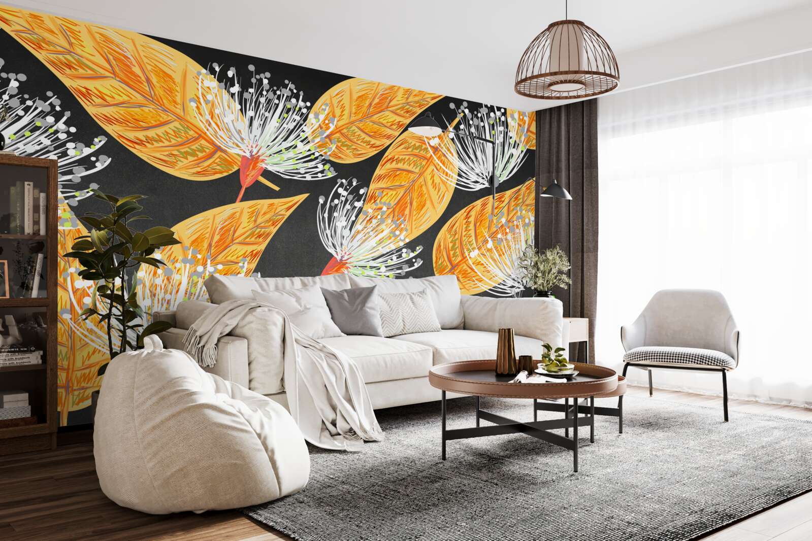 Fotobehang herfstbladeren met paardenbloemen