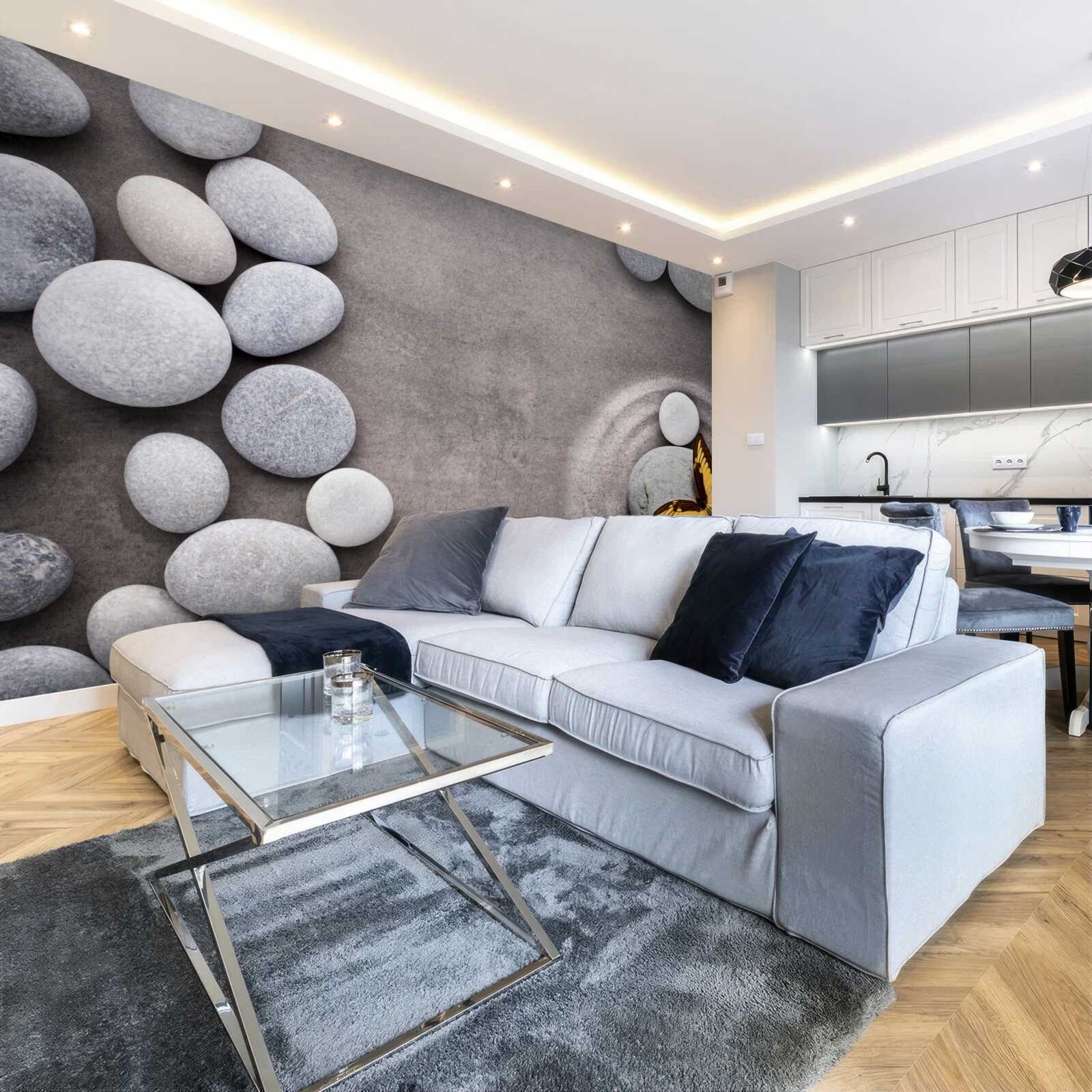 Fotobehang vlinder zit op een steen bij een vijver