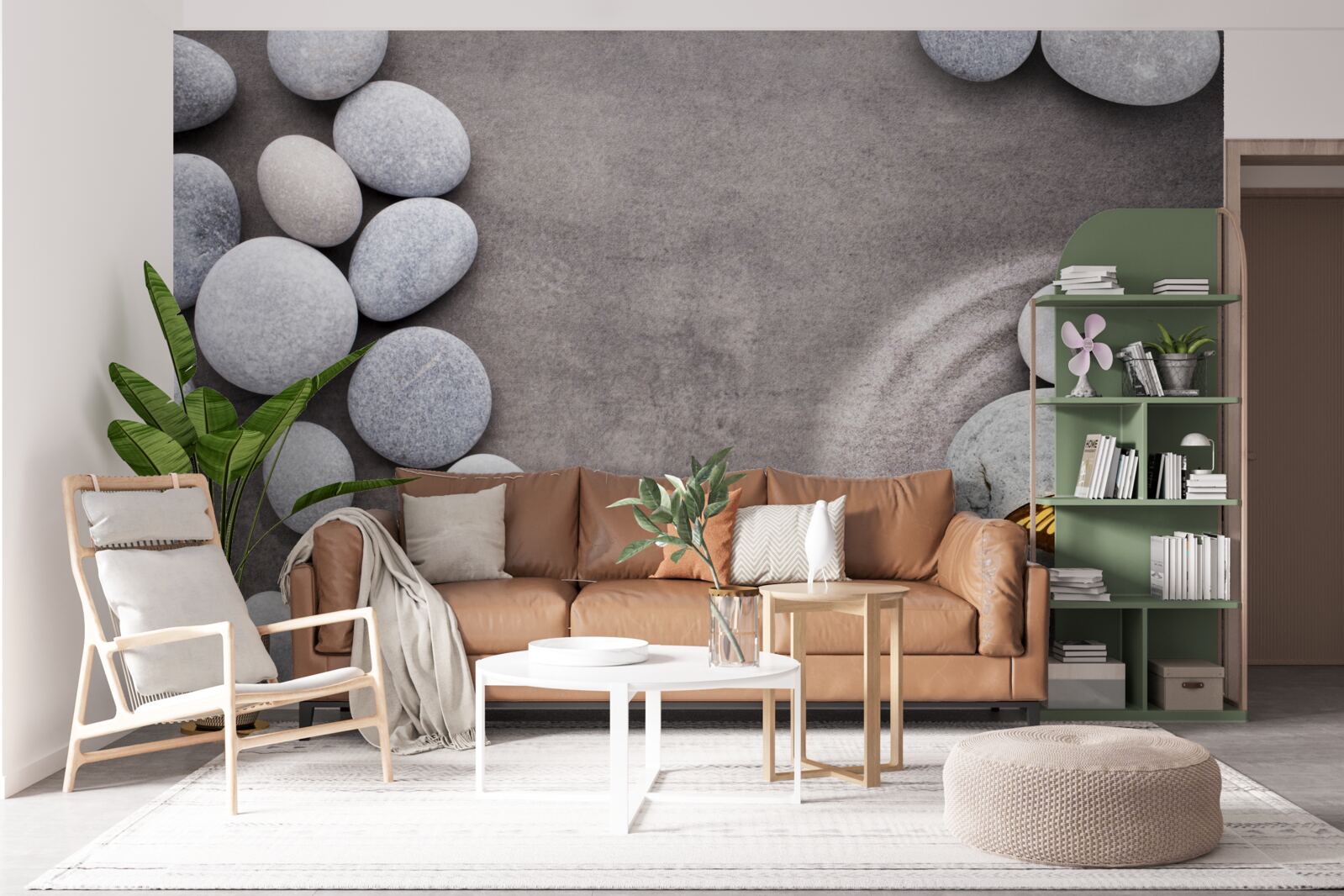 Fotobehang vlinder zit op een steen bij een vijver