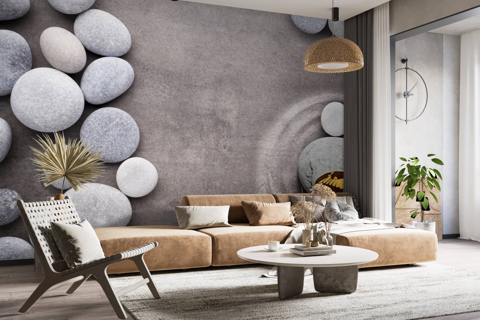 Fotobehang vlinder zit op een steen bij een vijver