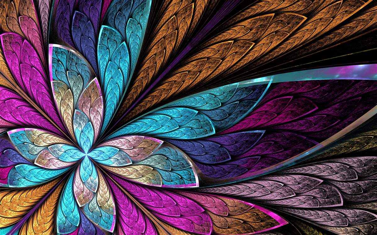 Fotobehang Mozaïek van bloemblaadjes voor een glas-in-lood effect