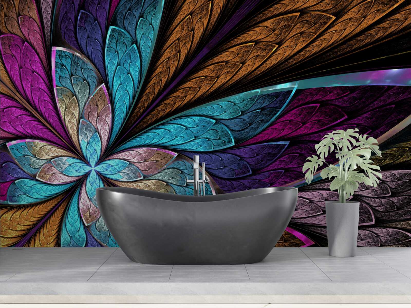 Fotobehang Mozaïek van bloemblaadjes voor een glas-in-lood effect