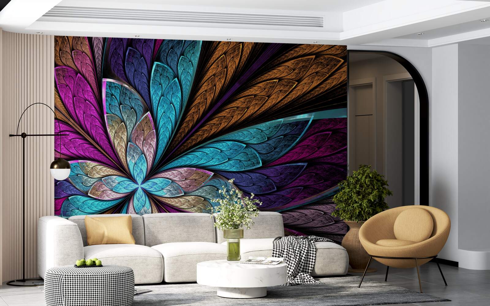 Fotobehang Mozaïek van bloemblaadjes voor een glas-in-lood effect