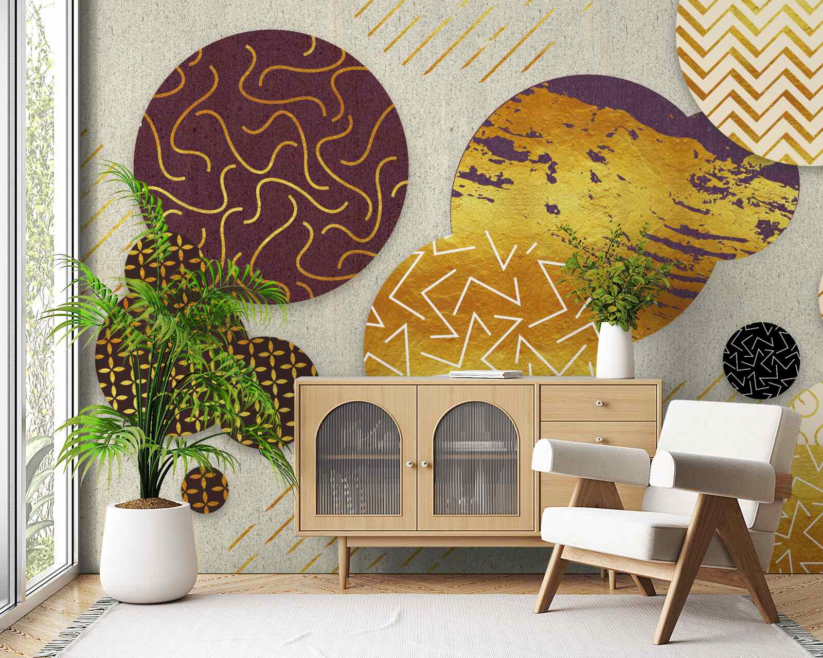 Fotobehang abstracte schilderijen in bruin- en paarstinten