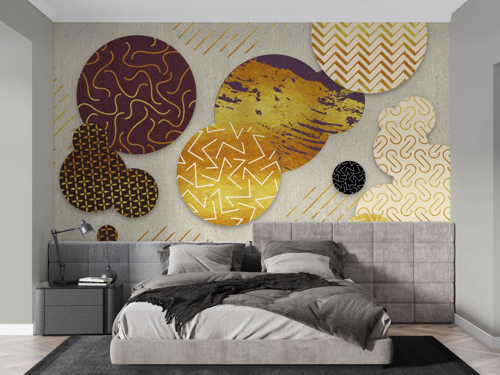 Fotobehang abstracte schilderijen in bruin- en paarstinten