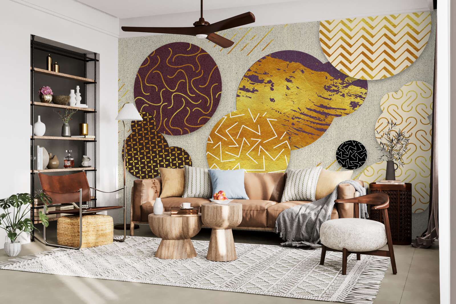 Fotobehang abstracte schilderijen in bruin- en paarstinten