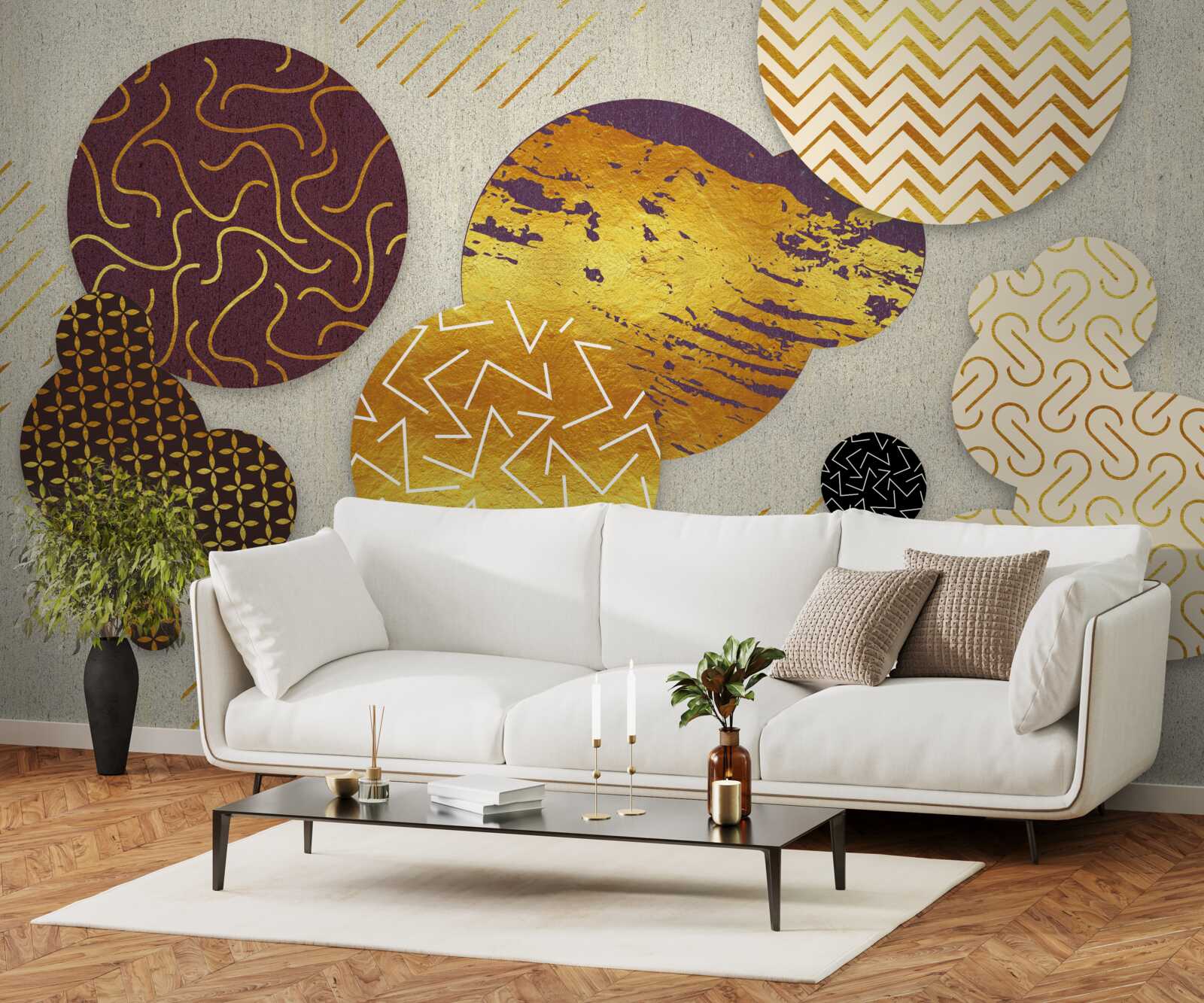 Fotobehang abstracte schilderijen in bruin- en paarstinten