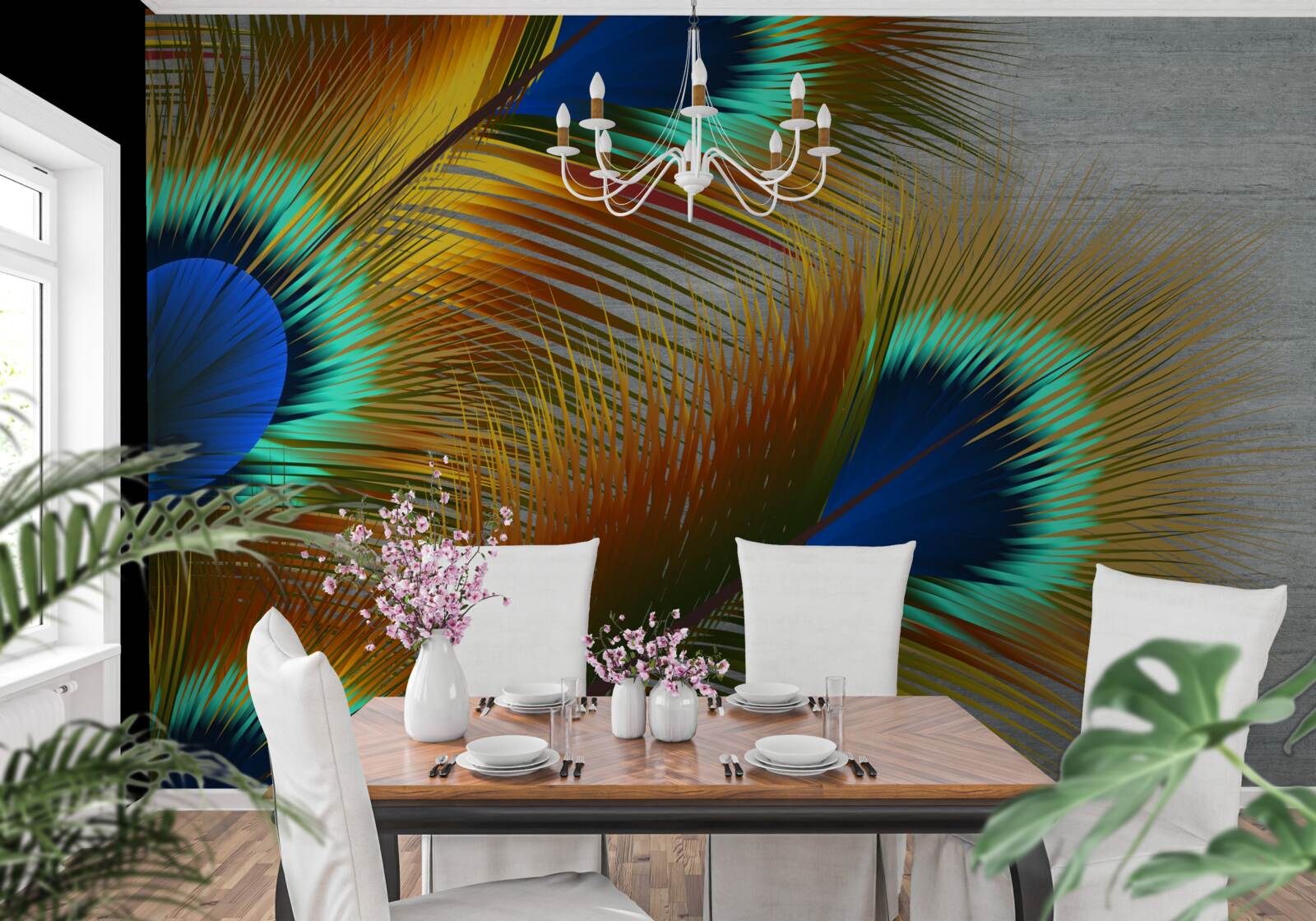 Fotobehang weelderige pauwenveren