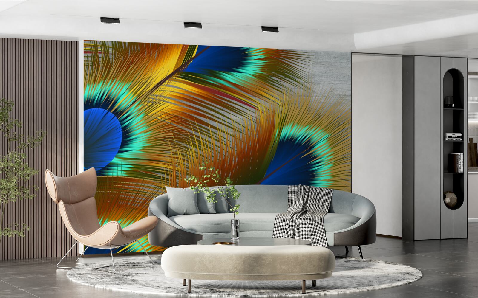 Fotobehang weelderige pauwenveren