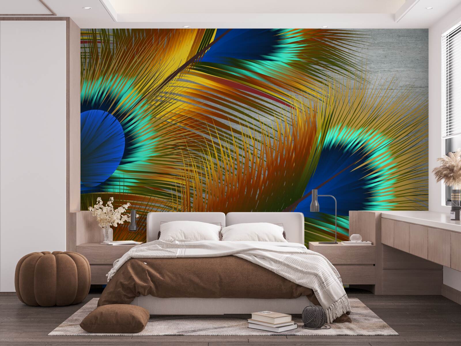 Fotobehang weelderige pauwenveren