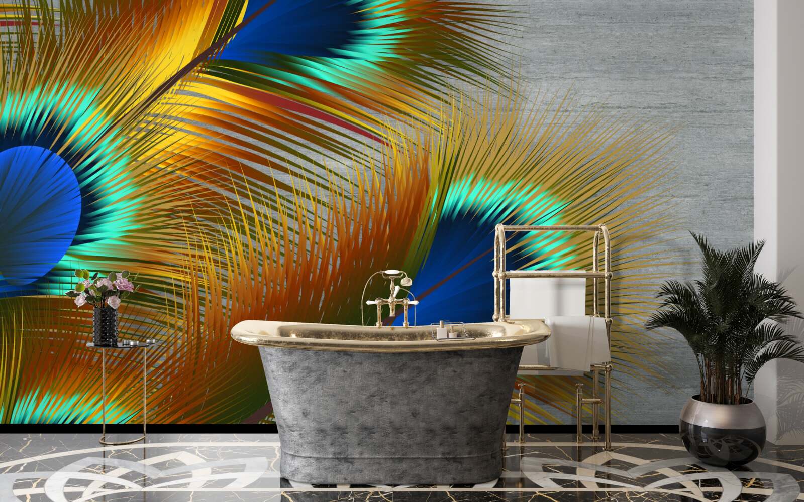 Fotobehang weelderige pauwenveren