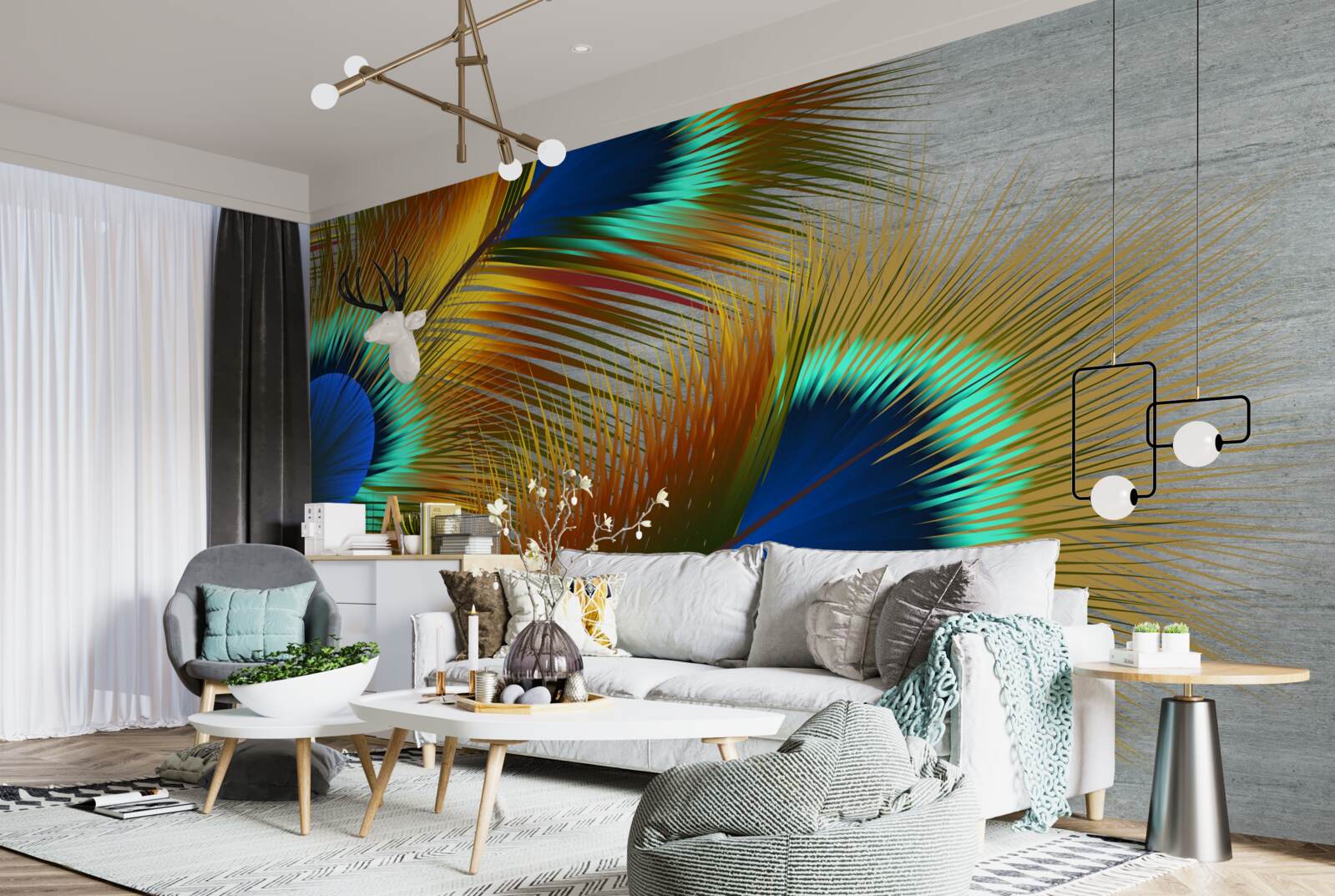 Fotobehang weelderige pauwenveren