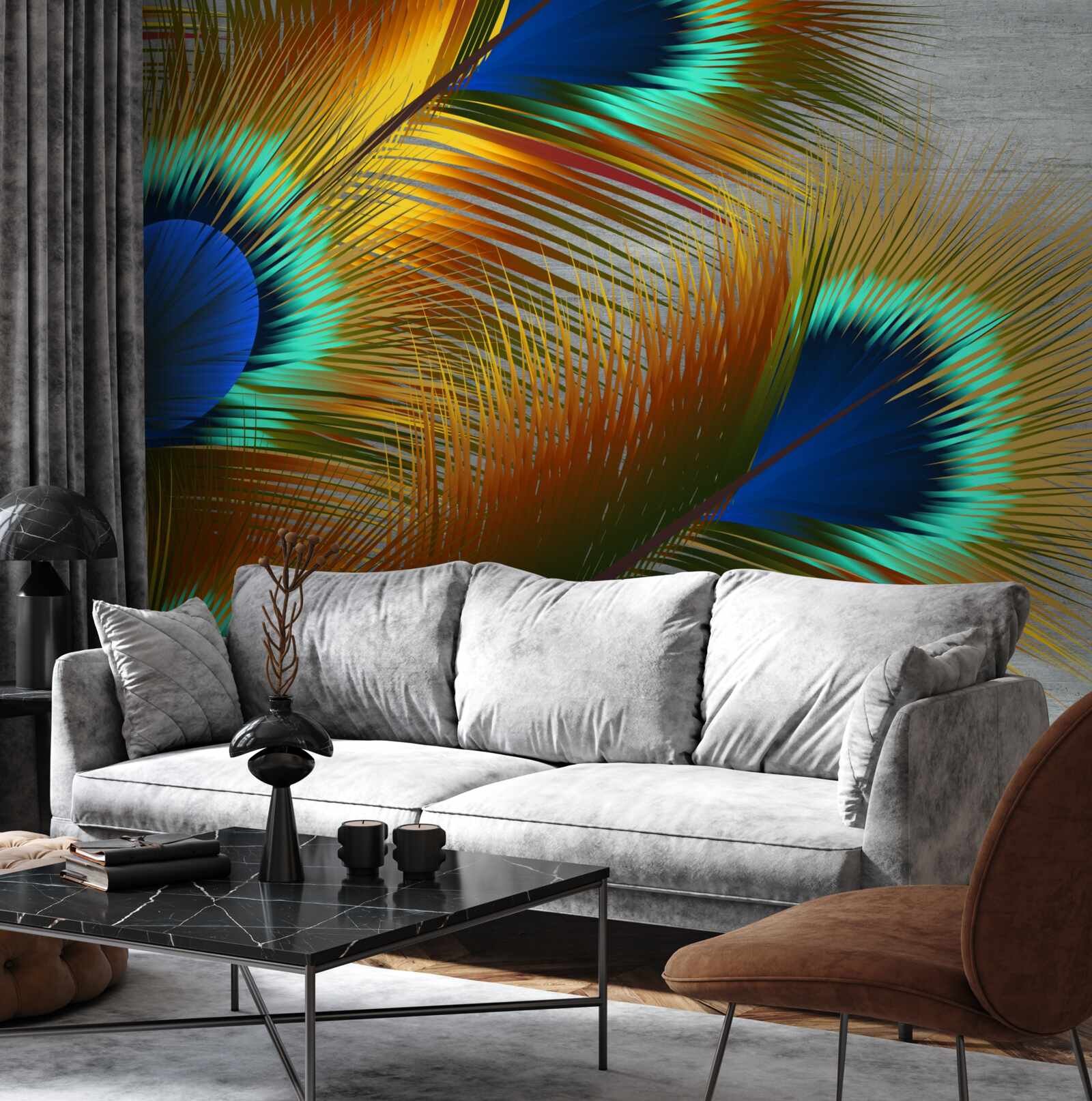 Fotobehang weelderige pauwenveren