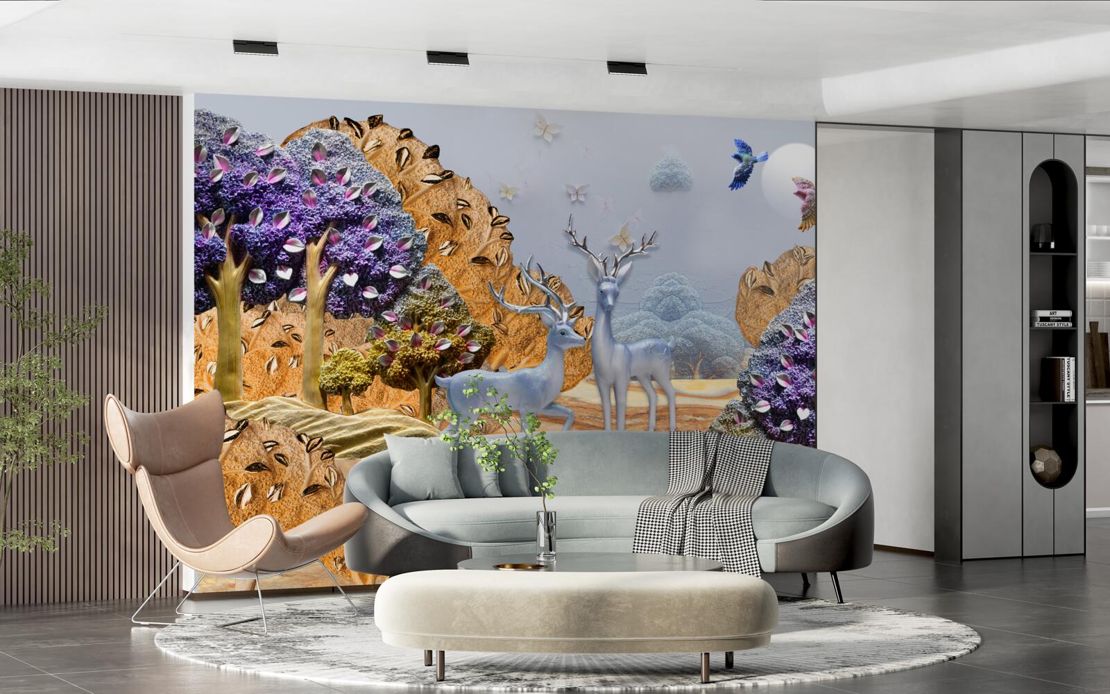 Fotobehang avondbos in de herfst en twee herten