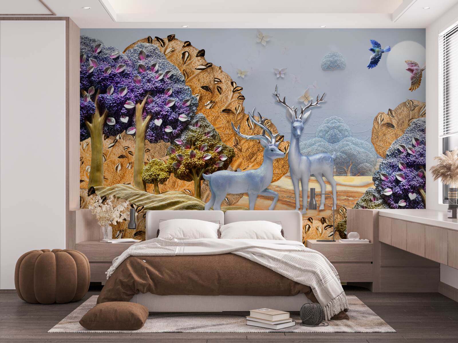 Fotobehang avondbos in de herfst en twee herten