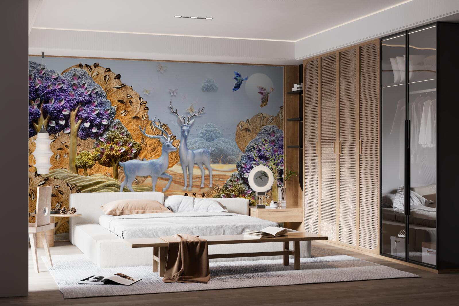 Fotobehang avondbos in de herfst en twee herten