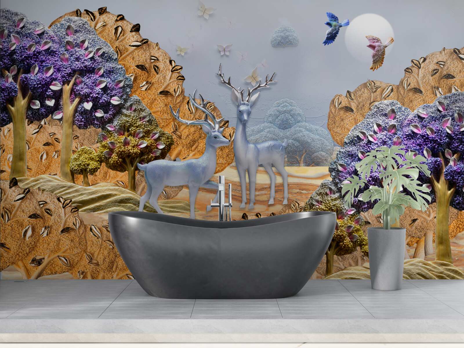 Fotobehang avondbos in de herfst en twee herten