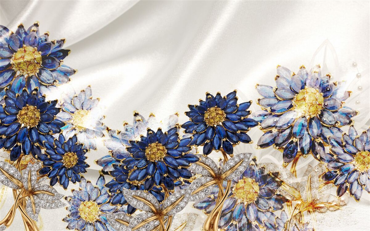 Fotobehang verbazingwekkende saffierbloemen