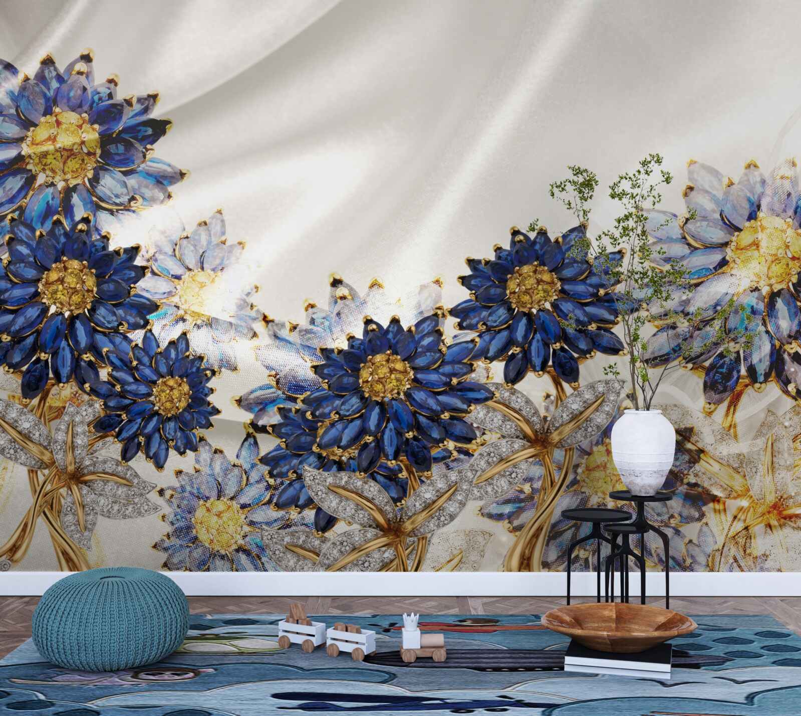 Fotobehang verbazingwekkende saffierbloemen