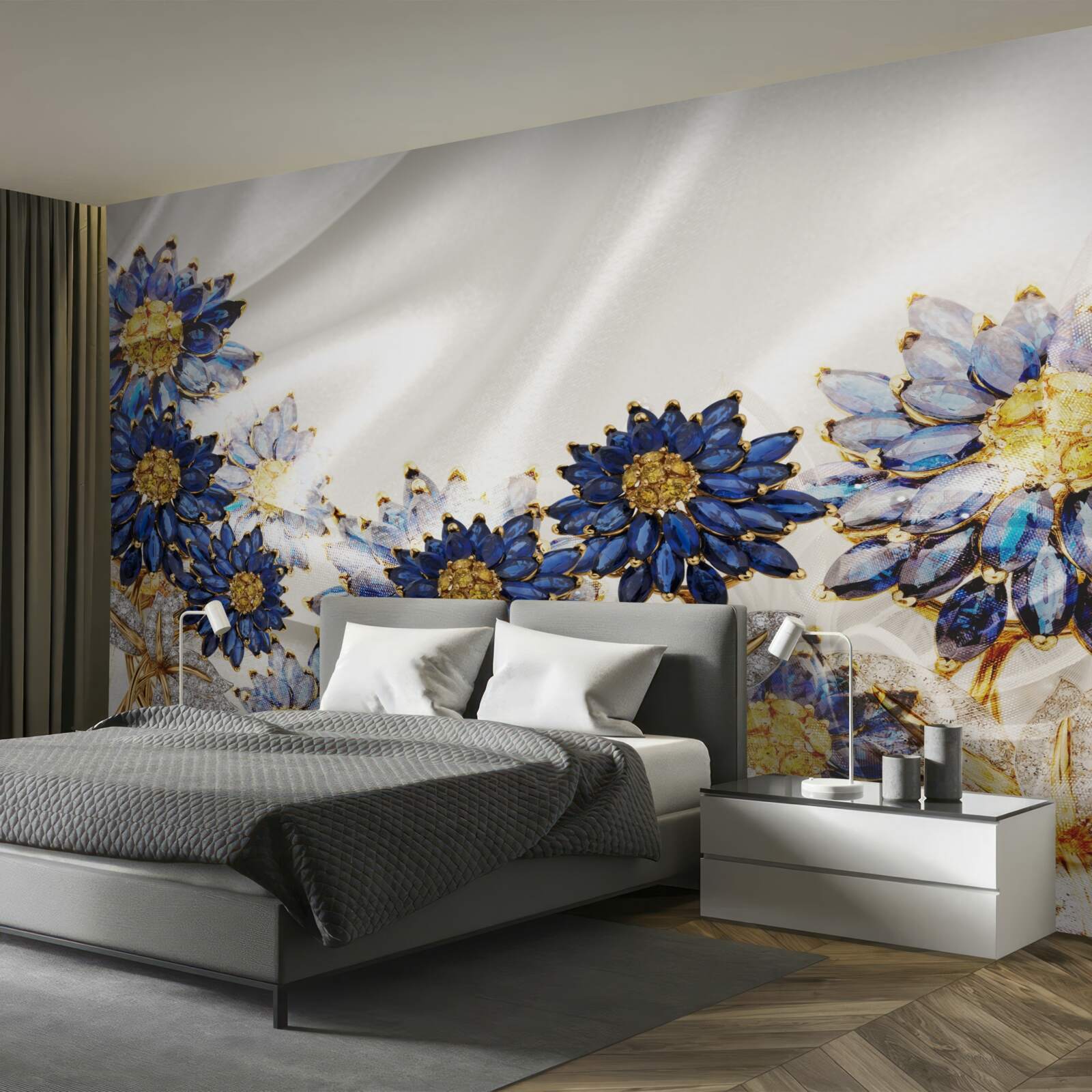 Fotobehang verbazingwekkende saffierbloemen