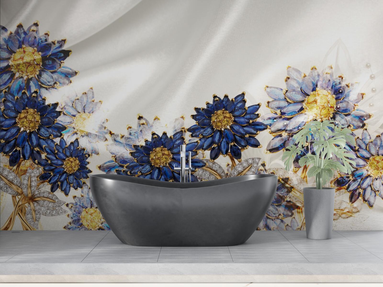 Fotobehang verbazingwekkende saffierbloemen