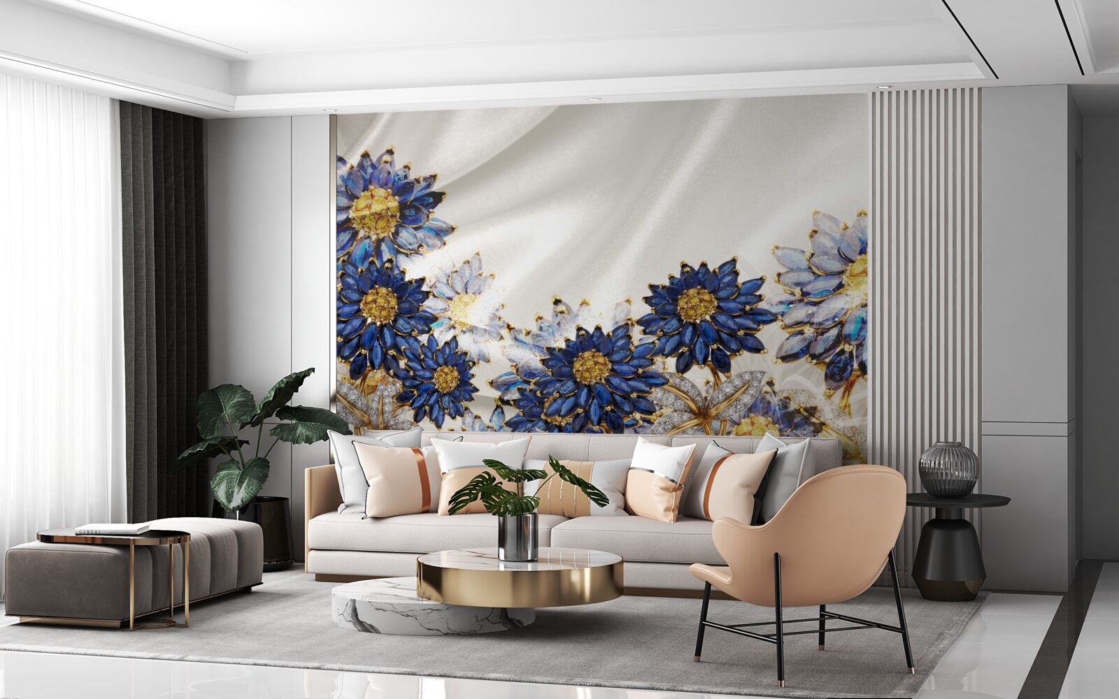 Fotobehang verbazingwekkende saffierbloemen