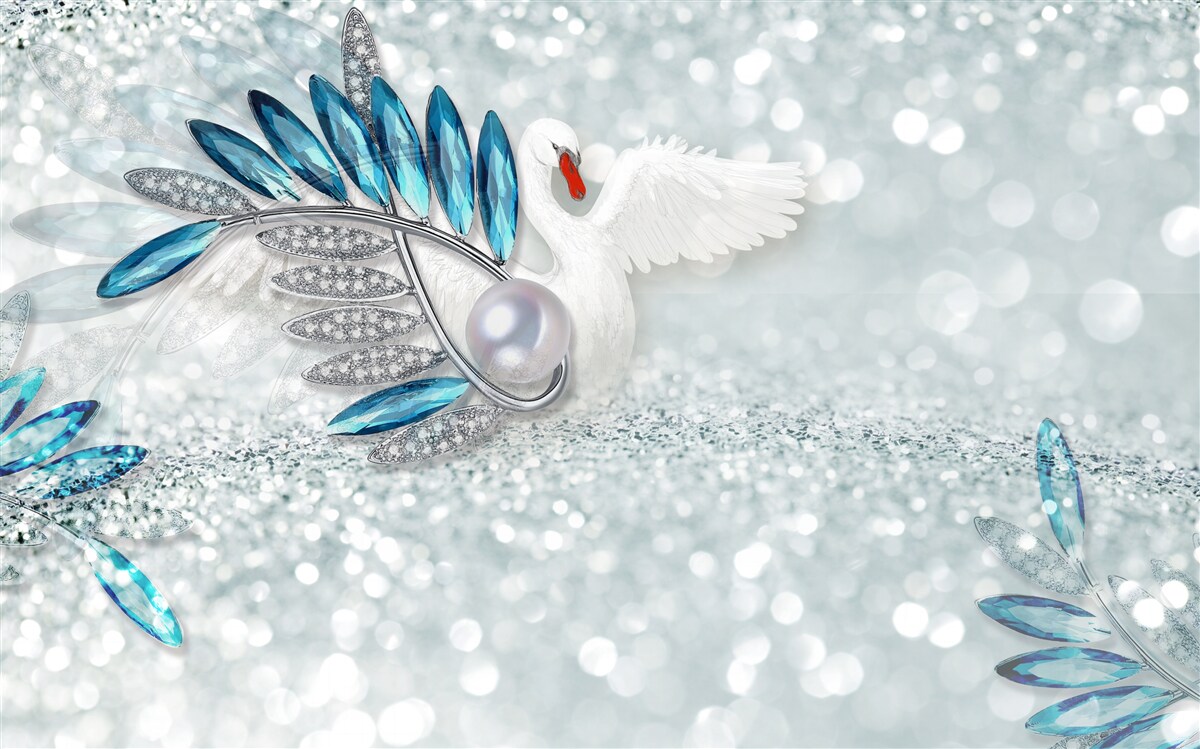 Fotobehang sieraden van witte zwaan en parelmoer