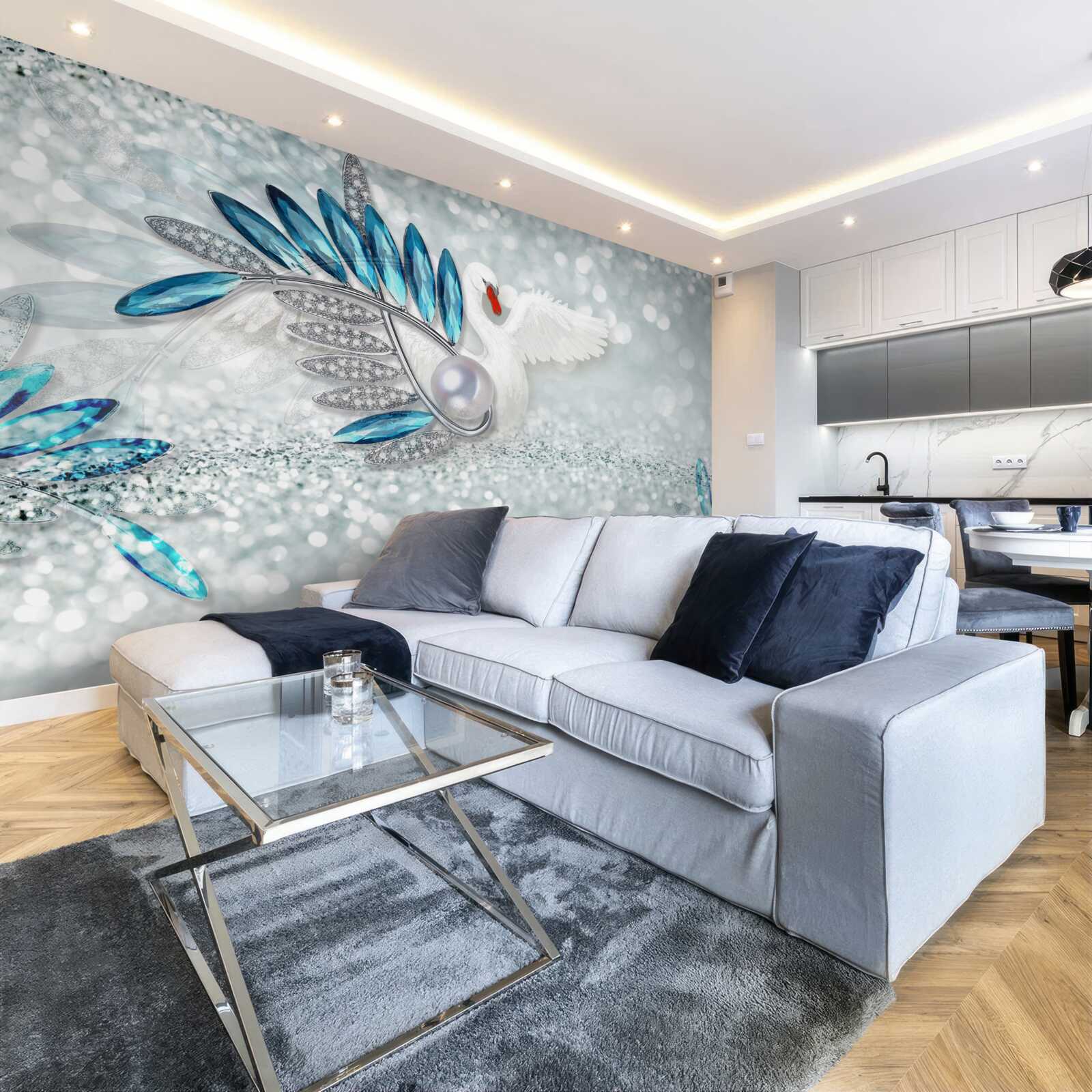 Fotobehang sieraden van witte zwaan en parelmoer