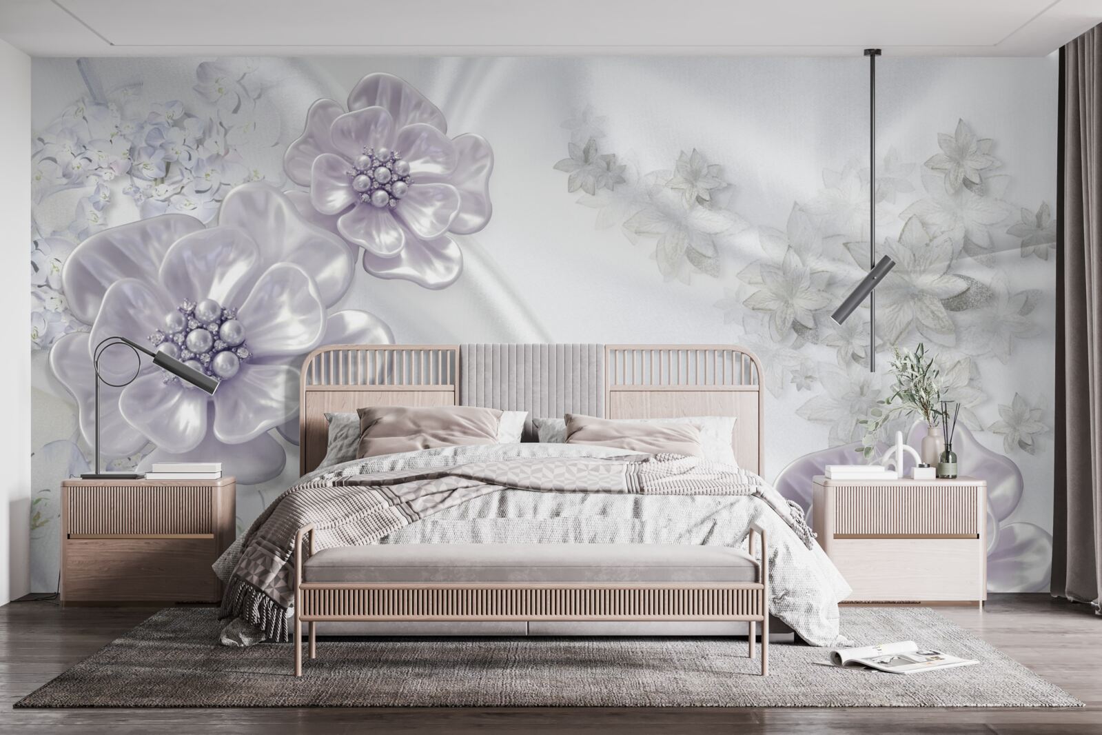 Fotobehang de zijde heeft prachtige lila bloemen