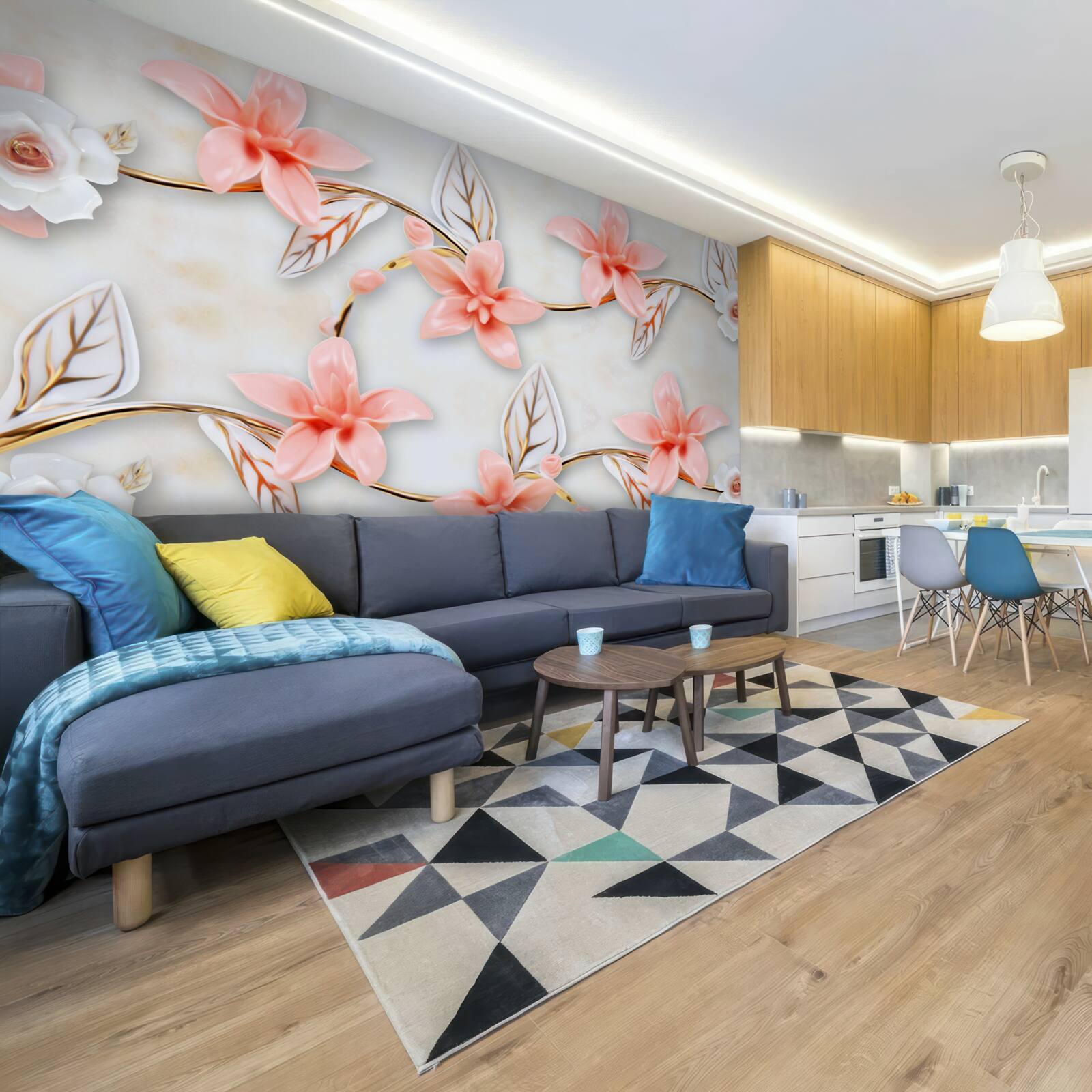 Fotobehang roze magnolia's aan de takken