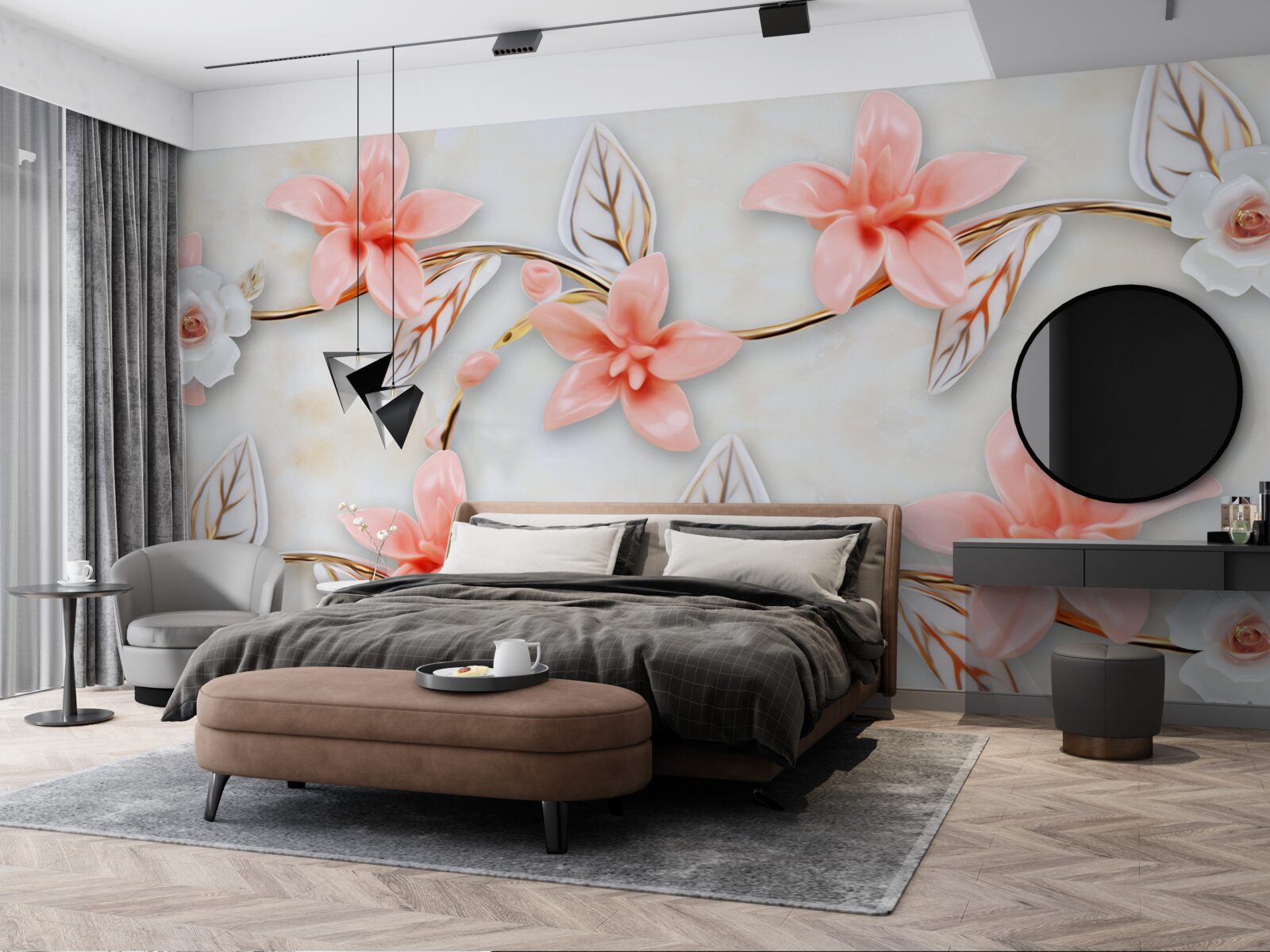 Fotobehang roze magnolia's aan de takken