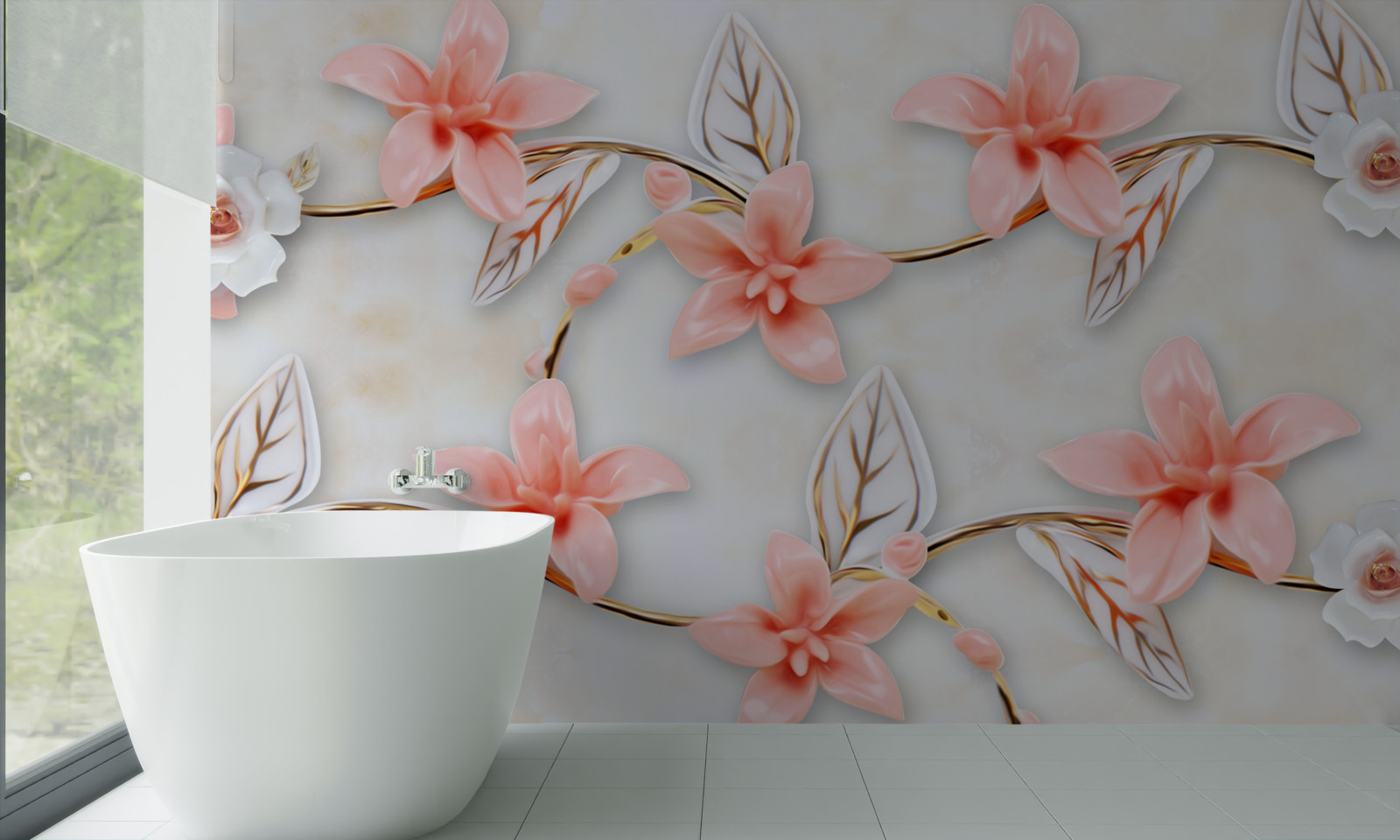 Fotobehang roze magnolia's aan de takken