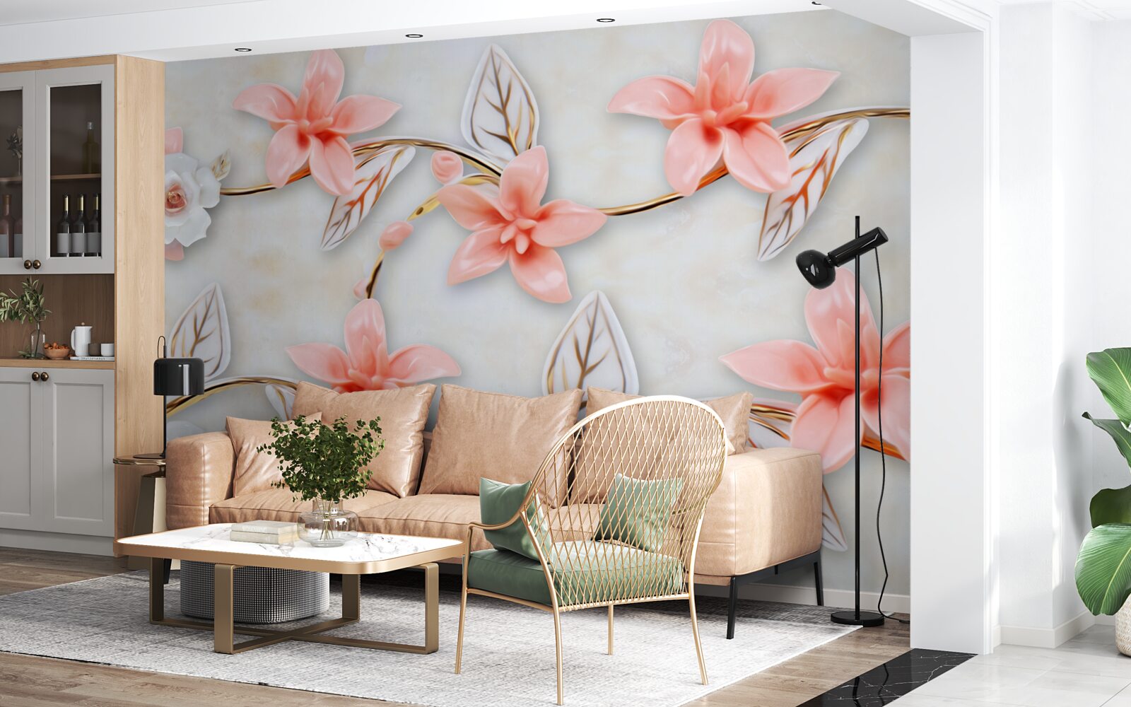 Fotobehang roze magnolia's aan de takken