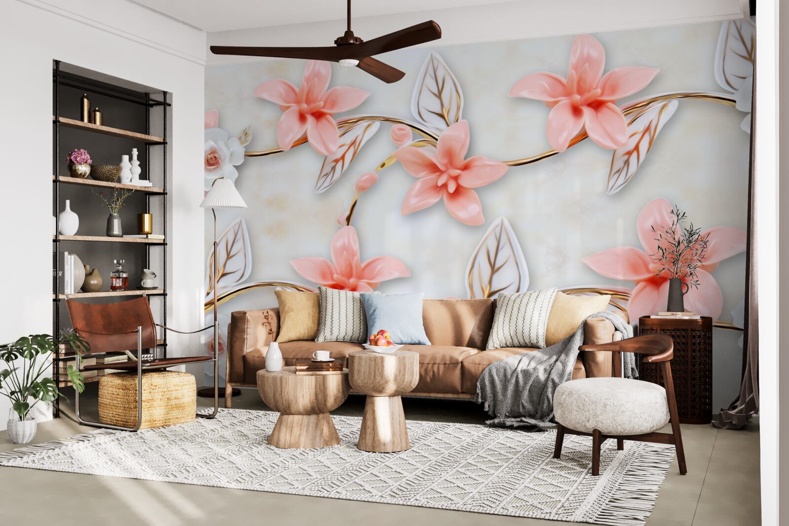 Fotobehang roze magnolia's aan de takken