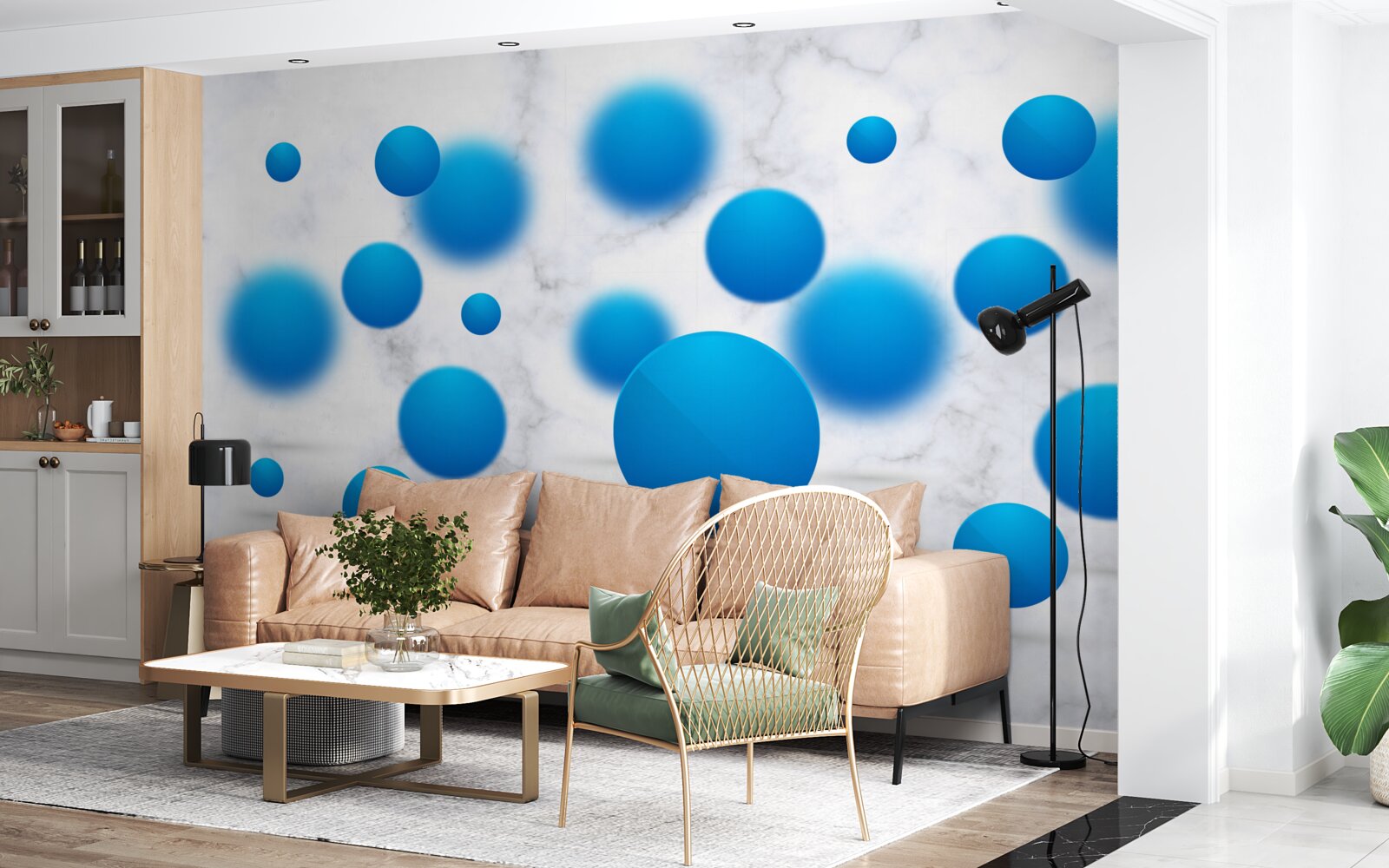 Fotobehang blauwe cirkels zweven in de lucht