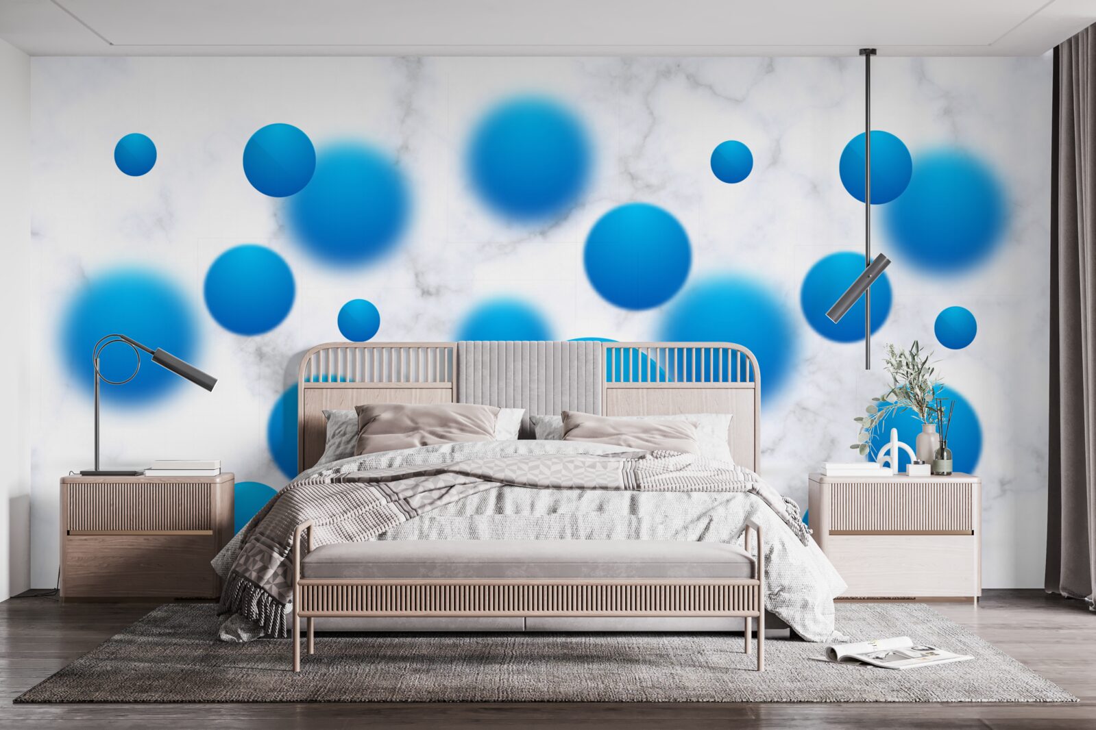 Fotobehang blauwe cirkels zweven in de lucht