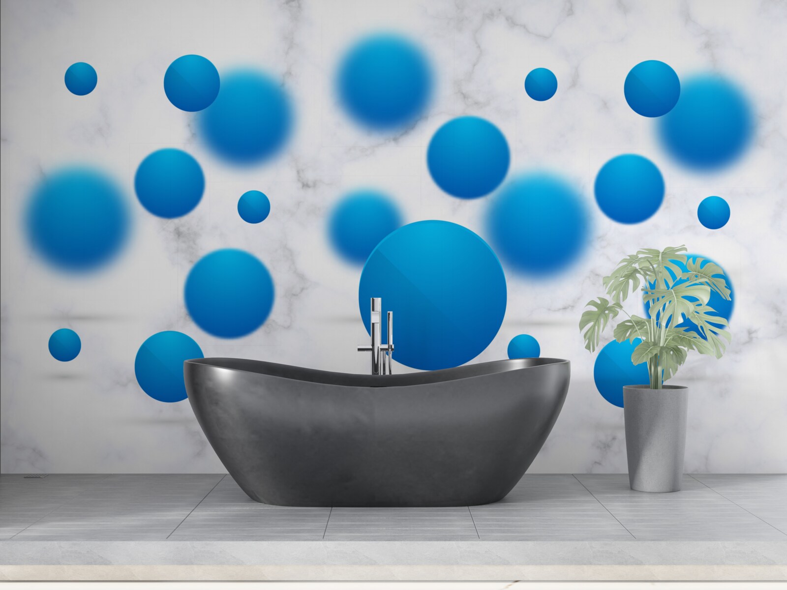 Fotobehang blauwe cirkels zweven in de lucht