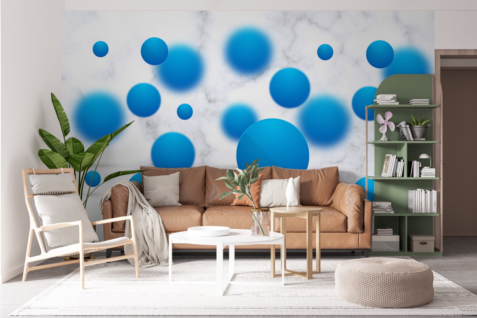 Fotobehang blauwe cirkels zweven in de lucht