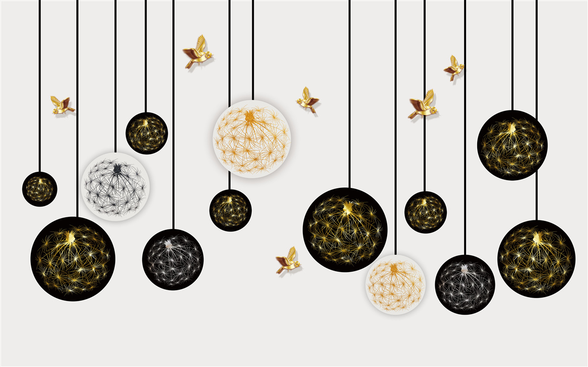 Fotobehang zwarte hangende ballen op een lichte achtergrond