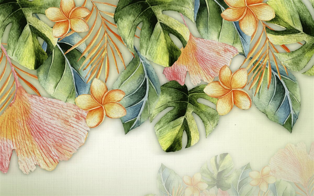 Fotobehang kleurrijke bladeren uit de tropen